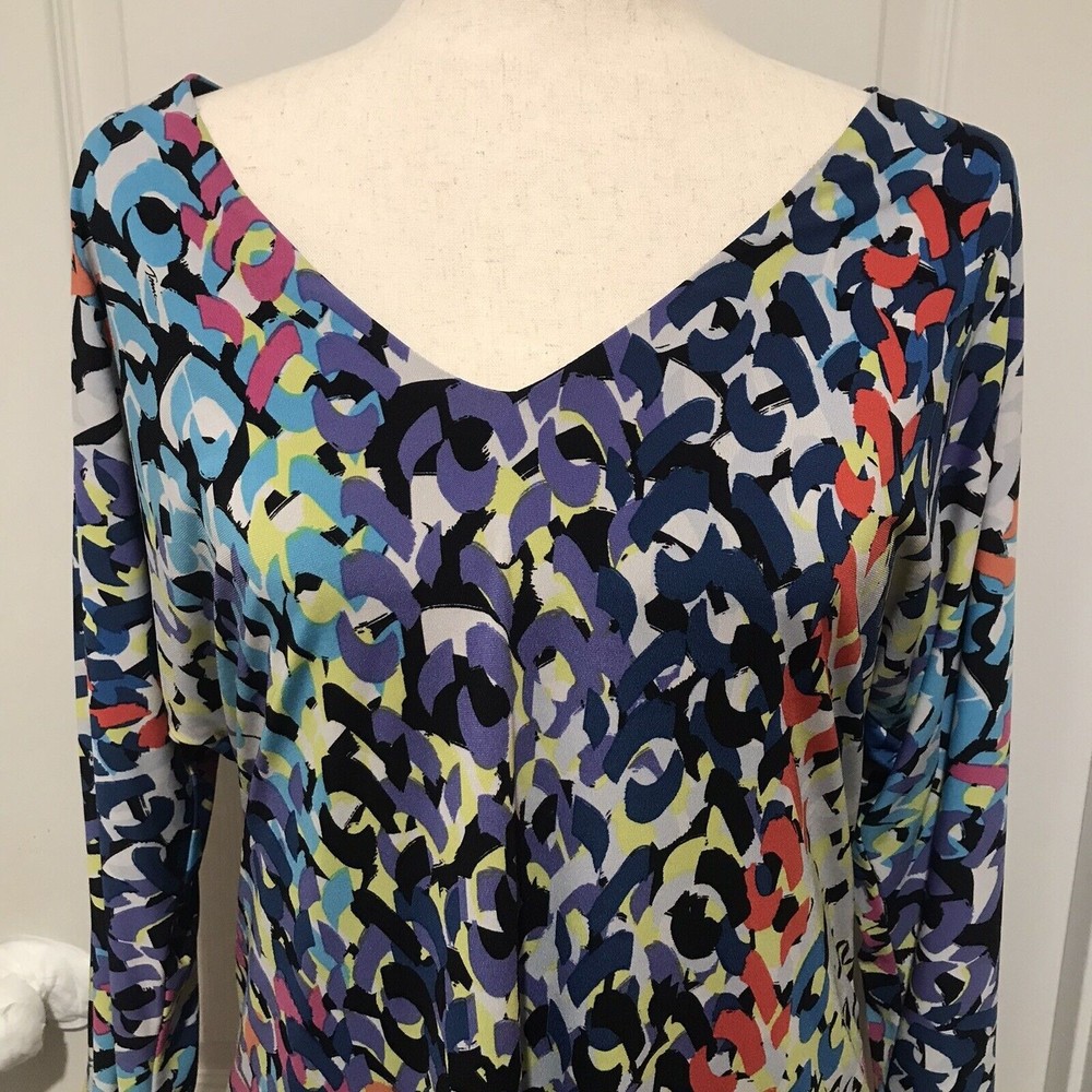 Trina Turk Size 8 Dominica Multi-Colored Print Midi V-Neck 3/4 Sleeves Dress - Picture 5 of 11